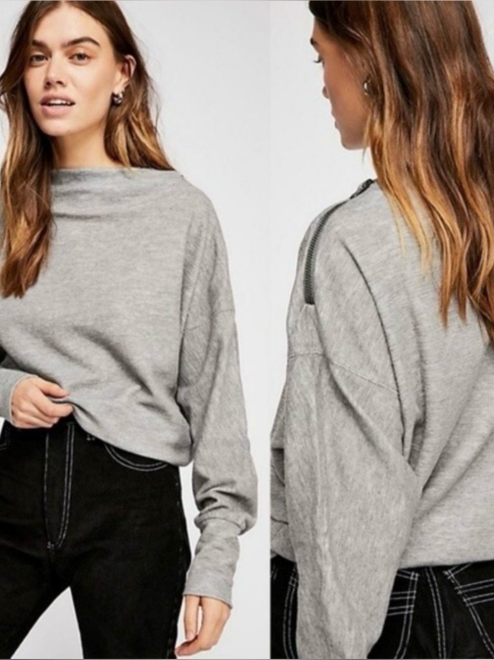 FP We The Free Gray Nikala Zipper Top